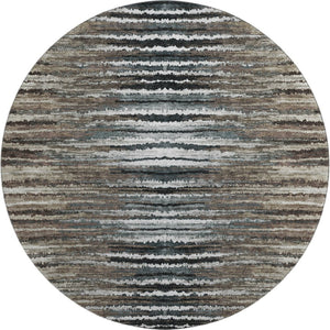 HomeRoots 8' Striped Washable Round Rug in Brown, Gray & Ivory - UV Protected, Stain Resistant for Homes 650977