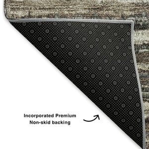 HomeRoots 8' Striped Washable Round Rug in Brown, Gray & Ivory - UV Protected, Stain Resistant for Homes 650977