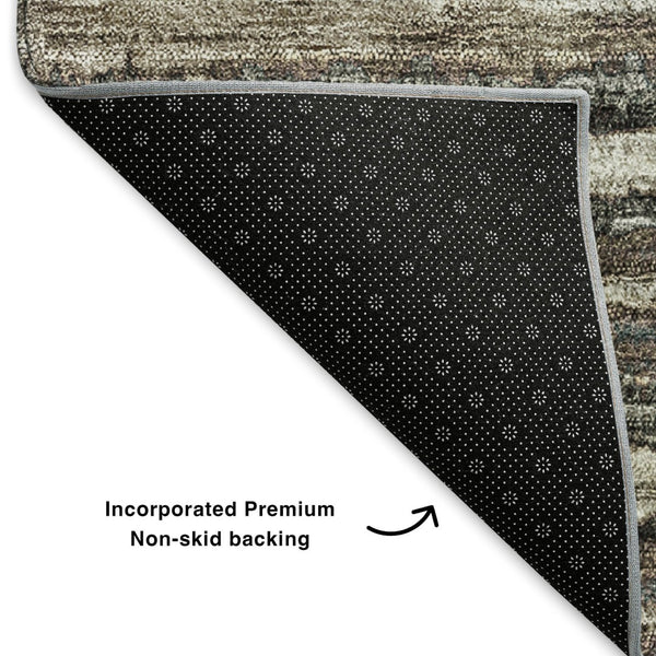 HomeRoots 8' Striped Washable Round Rug in Brown, Gray & Ivory - UV Protected, Stain Resistant for Homes 650977