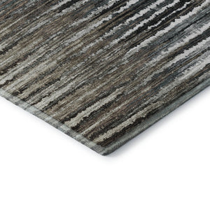 HomeRoots 8' Striped Washable Round Rug in Brown, Gray & Ivory - UV Protected, Stain Resistant for Homes 650977