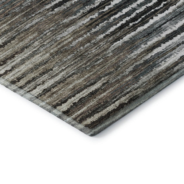 HomeRoots 8' Striped Washable Round Rug in Brown, Gray & Ivory - UV Protected, Stain Resistant for Homes 650977