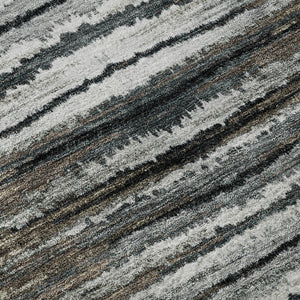 HomeRoots 8' Striped Washable Round Rug in Brown, Gray & Ivory - UV Protected, Stain Resistant for Homes 650977