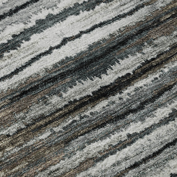HomeRoots 8' Striped Washable Round Rug in Brown, Gray & Ivory - UV Protected, Stain Resistant for Homes 650977