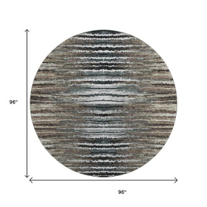 HomeRoots 8' Striped Washable Round Rug in Brown, Gray & Ivory - UV Protected, Stain Resistant for Homes 650977