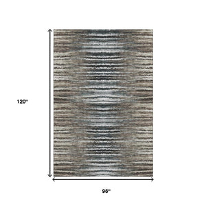 HomeRoots 8' X 10' Stylish Brown Gray Ivory Striped Washable Area Rug - UV Protection for High-Traffic Spaces 650978