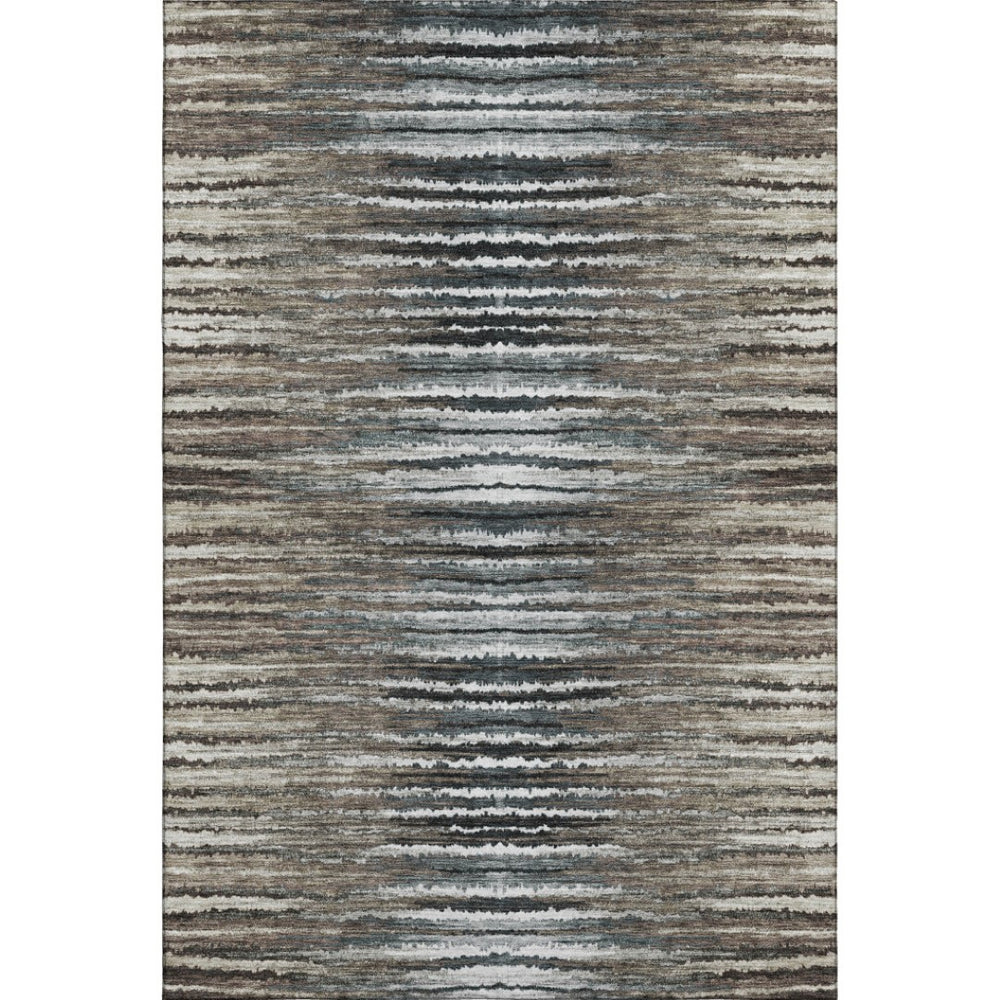 HomeRoots 9' Striped Area Rug in Brown, Gray & Ivory – Washable, UV-Protected, Stain-Resistant, Stylish Design 650979