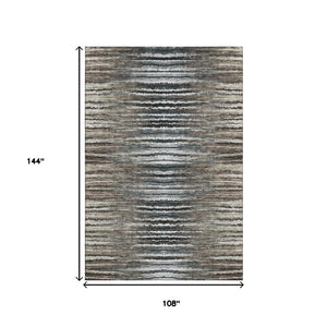 HomeRoots 9' Striped Area Rug in Brown, Gray & Ivory – Washable, UV-Protected, Stain-Resistant, Stylish Design 650979