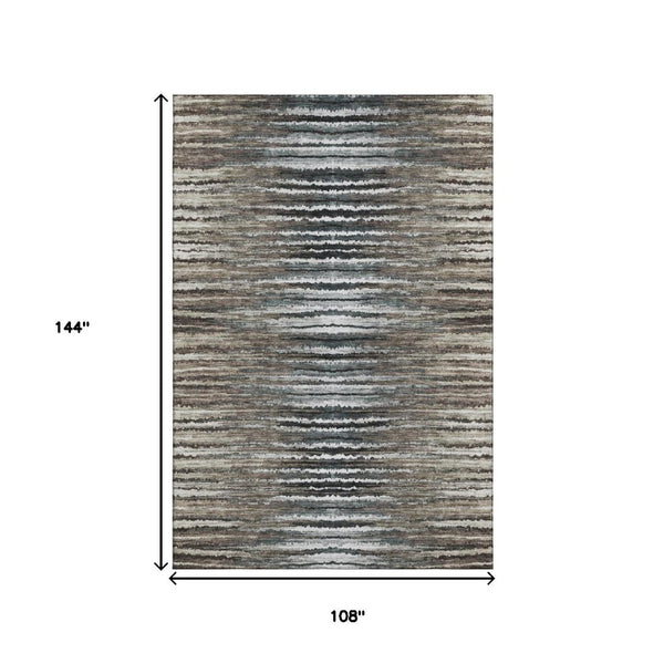 HomeRoots 9' Striped Area Rug in Brown, Gray & Ivory – Washable, UV-Protected, Stain-Resistant, Stylish Design 650979