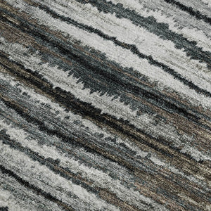 HomeRoots 9' Striped Area Rug in Brown, Gray & Ivory – Washable, UV-Protected, Stain-Resistant, Stylish Design 650979