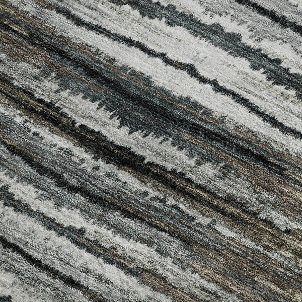HomeRoots 9' Striped Area Rug in Brown, Gray & Ivory – Washable, UV-Protected, Stain-Resistant, Stylish Design 650979