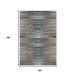 HomeRoots 10' X 14' Striped Washable Area Rug in Brown, Gray & Ivory - Durable, Stain-Resistant, UV Protected! 650980