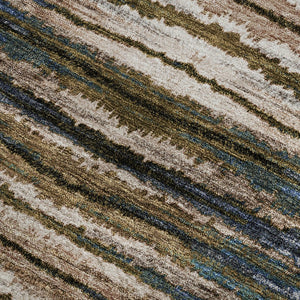 HomeRoots 5' Washable Striped Area Rug in Blue, Brown & Gray - UV Protected, Stylish & Stain-Resistant Design! 650982