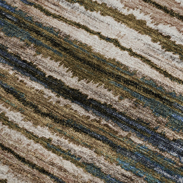 HomeRoots 5' Washable Striped Area Rug in Blue, Brown & Gray - UV Protected, Stylish & Stain-Resistant Design! 650982