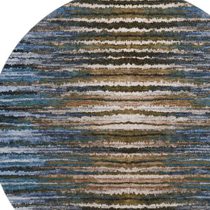 HomeRoots 8' Washable Round Area Rug with UV Protection - Stylish Blue, Brown & Gray Stripes for Family Homes 650983