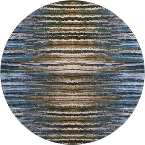 HomeRoots 8' Washable Round Area Rug with UV Protection - Stylish Blue, Brown & Gray Stripes for Family Homes 650983