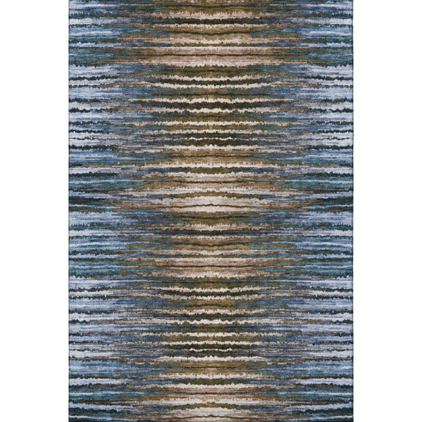 HomeRoots 9' X 12' Striped Washable Area Rug in Blue, Brown & Gray – Durable, UV-Protected for Busy Homes! 650985