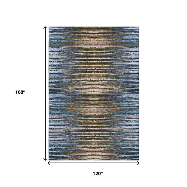 HomeRoots 10' X 14' Stylish Striped Washable Area Rug – Durable, UV-Protected, Ideal for Homes with Kids & Pets 650986