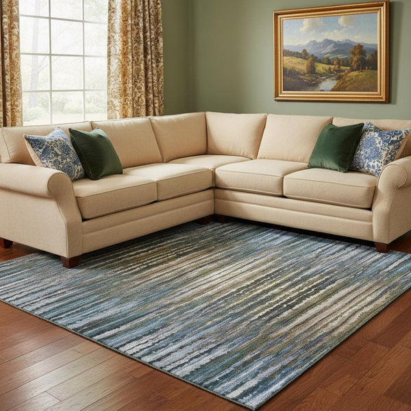 HomeRoots 10' X 14' Stylish Striped Washable Area Rug – Durable, UV-Protected, Ideal for Homes with Kids & Pets 650986