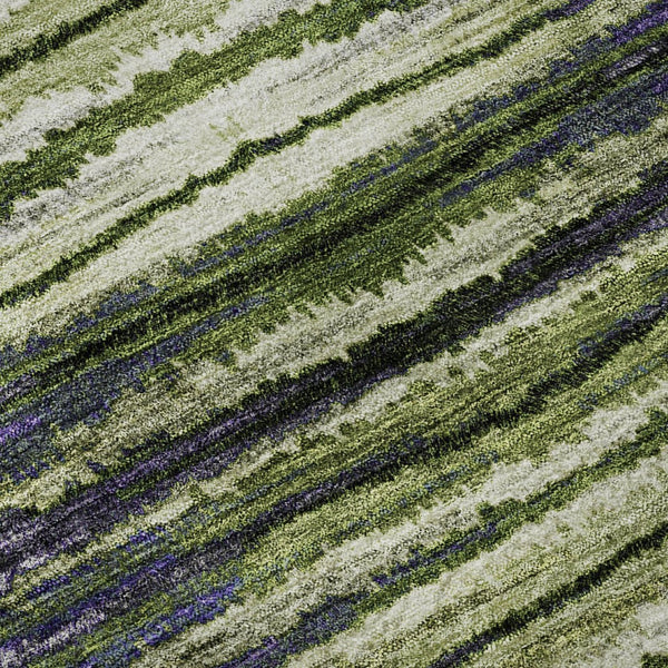 HomeRoots 5' X 8' Stylish Purple, Green & Ivory Striped Washable Area Rug with UV Protection for Durability 650988