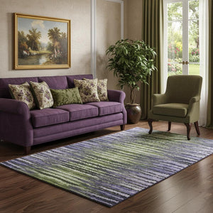 HomeRoots 5' X 8' Stylish Purple, Green & Ivory Striped Washable Area Rug with UV Protection for Durability 650988