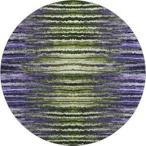 HomeRoots 8' Striped Round Rug in Purple, Green & Ivory - Washable, Stain-Resistant, UV Protected, Durable Design 650989