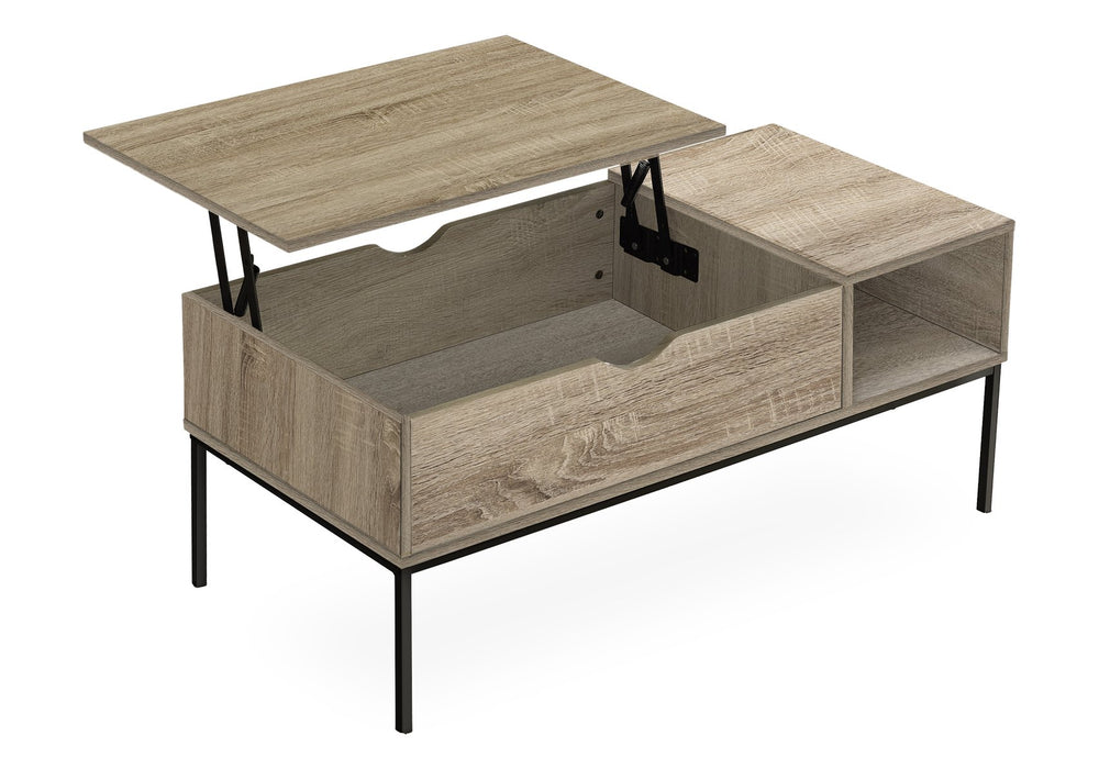English Elm Coffee Coffee Table with Lift-Top and Hidden Storage, 42" Rectangular Wood-Look Surface & Metal Base Modern Appeal taupe 45 L x 24 W x 5 H B2710P219441