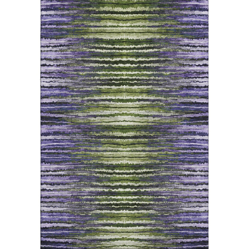 HomeRoots 8' X 10' Stylish Purple Green Ivory Striped Washable Area Rug – Durable, UV-Protected & Easy Care! 650990