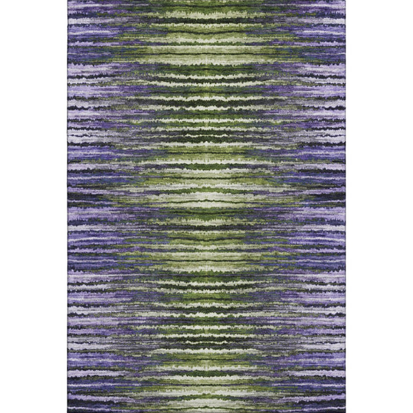 HomeRoots 8' X 10' Stylish Purple Green Ivory Striped Washable Area Rug – Durable, UV-Protected & Easy Care! 650990
