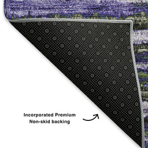 HomeRoots 8' X 10' Stylish Purple Green Ivory Striped Washable Area Rug – Durable, UV-Protected & Easy Care! 650990