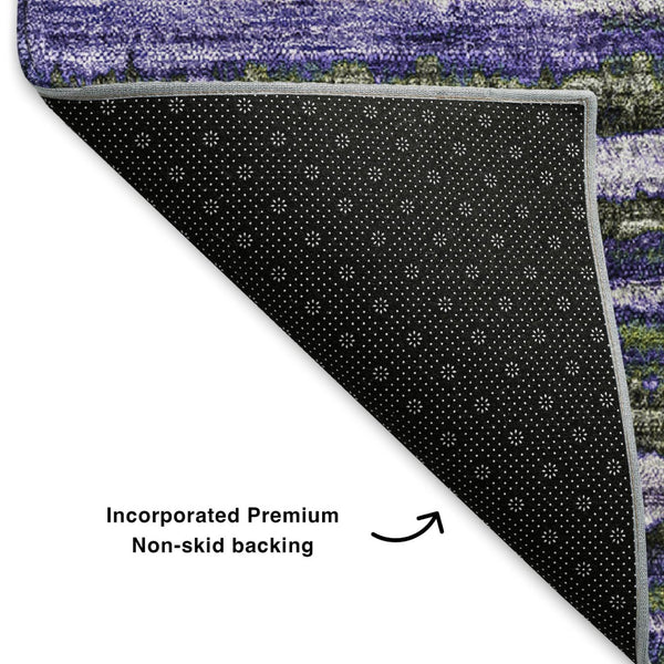 HomeRoots 8' X 10' Stylish Purple Green Ivory Striped Washable Area Rug – Durable, UV-Protected & Easy Care! 650990