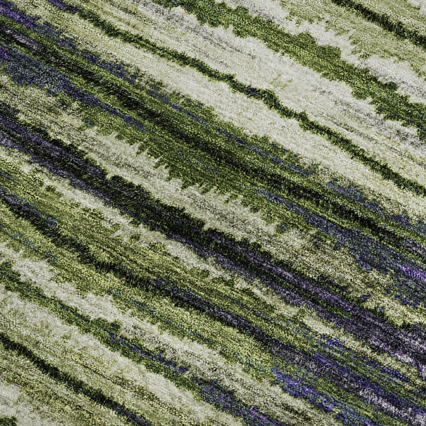 HomeRoots 8' X 10' Stylish Purple Green Ivory Striped Washable Area Rug – Durable, UV-Protected & Easy Care! 650990