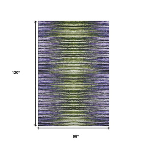 HomeRoots 8' X 10' Stylish Purple Green Ivory Striped Washable Area Rug – Durable, UV-Protected & Easy Care! 650990