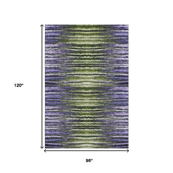 HomeRoots 8' X 10' Stylish Purple Green Ivory Striped Washable Area Rug – Durable, UV-Protected & Easy Care! 650990