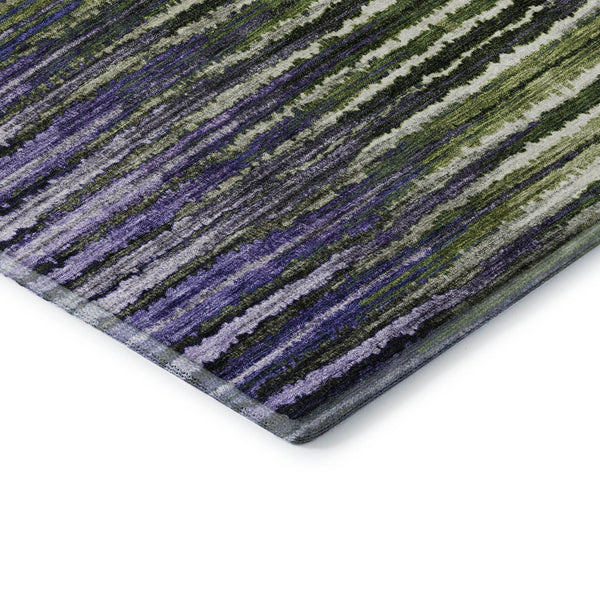 HomeRoots 9' X 12' Striped Washable Area Rug in Purple, Green & Ivory - UV Protected, Kid & Pet Friendly! 650991