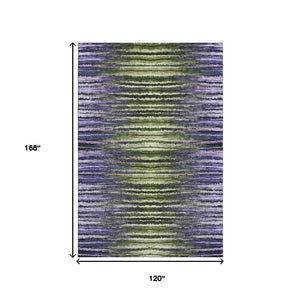 HomeRoots 10' X 14' Vibrant Purple, Green & Ivory Striped Washable Area Rug with UV Protection for Durability 650992