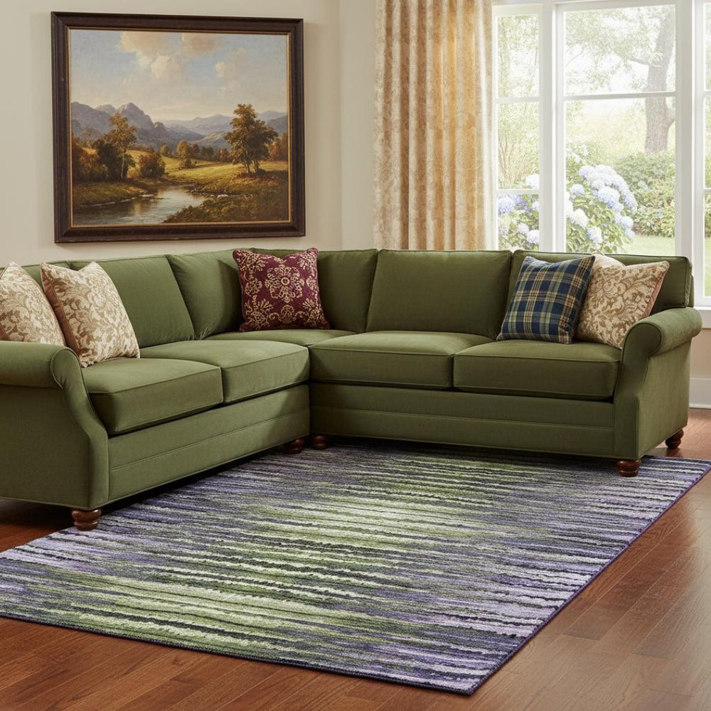 HomeRoots 10' X 14' Vibrant Purple, Green & Ivory Striped Washable Area Rug with UV Protection for Durability 650992