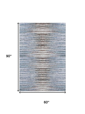 HomeRoots 5' X 8' Sky Blue, Coffee & Ivory Striped Washable Area Rug - Durable, UV Protected & Stain-Resistant 650994