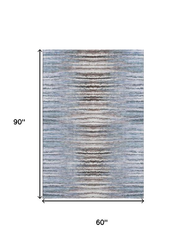HomeRoots 5' X 8' Sky Blue, Coffee & Ivory Striped Washable Area Rug - Durable, UV Protected & Stain-Resistant 650994