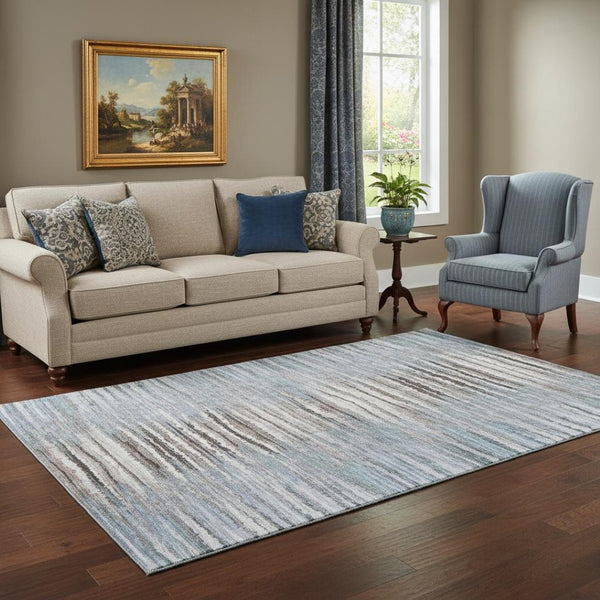 HomeRoots 5' X 8' Sky Blue, Coffee & Ivory Striped Washable Area Rug - Durable, UV Protected & Stain-Resistant 650994