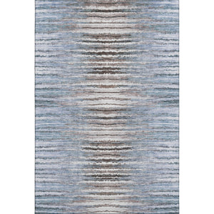 HomeRoots 5' X 8' Sky Blue, Coffee & Ivory Striped Washable Area Rug - Durable, UV Protected & Stain-Resistant 650994