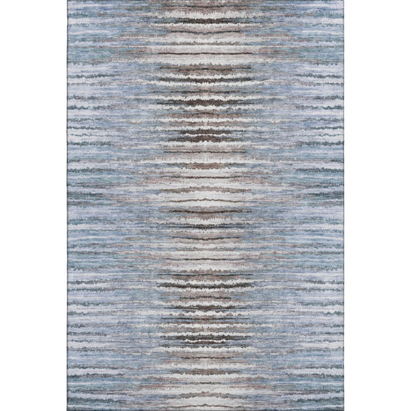 HomeRoots 5' X 8' Sky Blue, Coffee & Ivory Striped Washable Area Rug - Durable, UV Protected & Stain-Resistant 650994