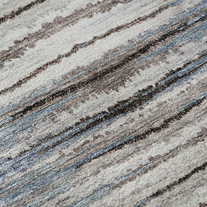 HomeRoots 5' X 8' Sky Blue, Coffee & Ivory Striped Washable Area Rug - Durable, UV Protected & Stain-Resistant 650994