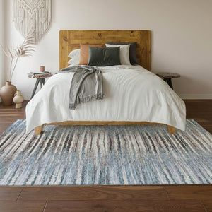 HomeRoots 5' X 8' Sky Blue, Coffee & Ivory Striped Washable Area Rug - Durable, UV Protected & Stain-Resistant 650994