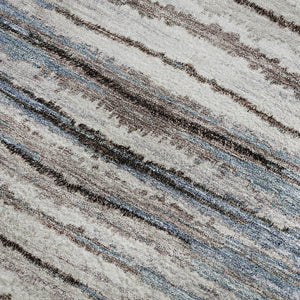 HomeRoots 5' X 8' Sky Blue, Coffee & Ivory Striped Washable Area Rug - Durable, UV Protected & Stain-Resistant 650994