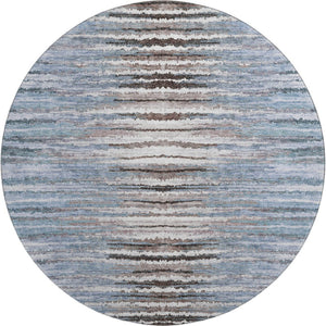 HomeRoots 8' Sky Blue Striped Round Rug - Durable, Washable, UV-Protected for Homes with Kids & Pets 650995