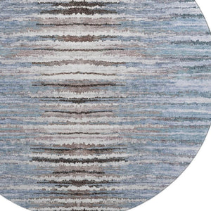 HomeRoots 8' Sky Blue Striped Round Rug - Durable, Washable, UV-Protected for Homes with Kids & Pets 650995