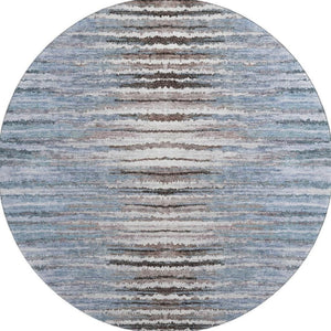 HomeRoots 8' Sky Blue Striped Round Rug - Durable, Washable, UV-Protected for Homes with Kids & Pets 650995