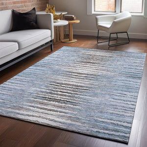 HomeRoots 8' X 10' Sky Blue Coffee Striped Area Rug – Washable, Stain-Resistant, UV-Protected for Busy Homes 650996
