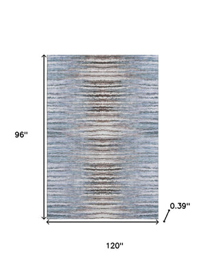HomeRoots 8' X 10' Sky Blue Coffee Striped Area Rug – Washable, Stain-Resistant, UV-Protected for Busy Homes 650996