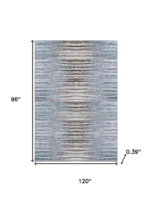 HomeRoots 8' X 10' Sky Blue Coffee Striped Area Rug – Washable, Stain-Resistant, UV-Protected for Busy Homes 650996
